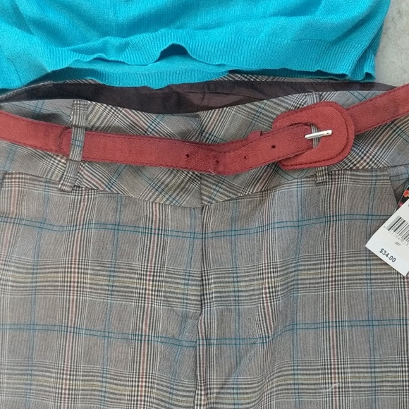 NWT sz5 dress capri, tan and teal pin stripe, top - Picture 3 of 8